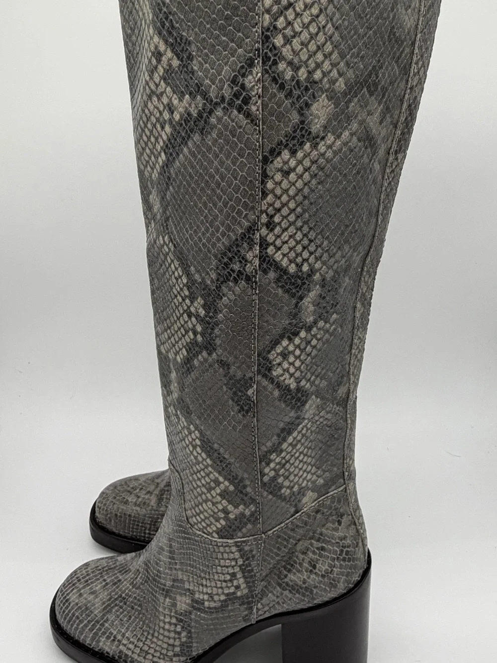 Vince Camuto Grey Snake-Print Knee Boots